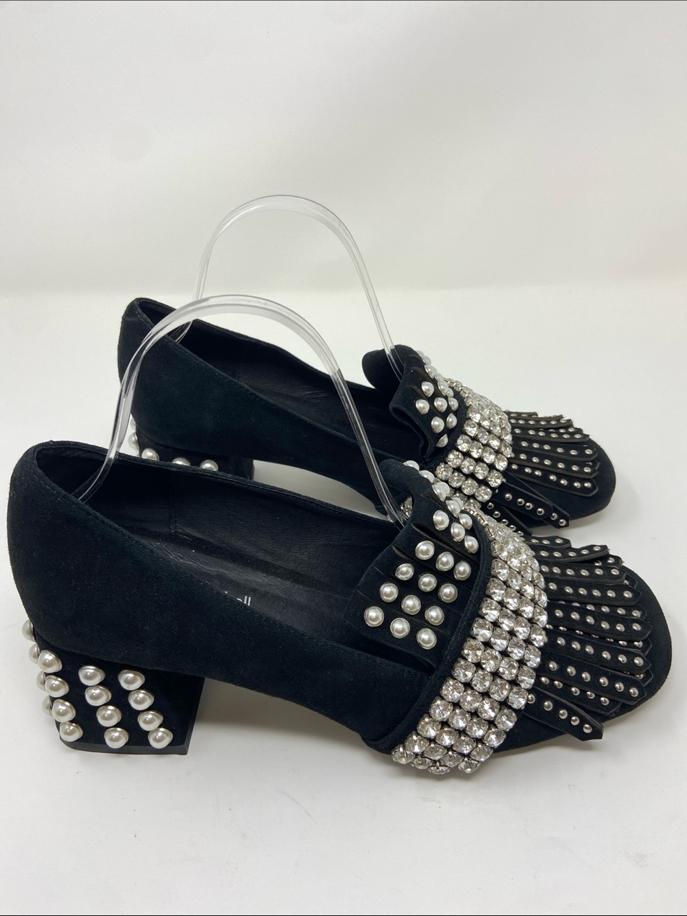 Jeffrey Campbell Black Embellished Pearl & Studded Block Heel Loafer size 10 - Picture 3 of 10